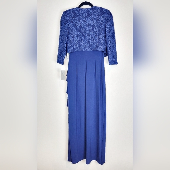 NWT Alex Evenings 2-Pc Lace Glitter Bolero Gown in Royal Blue Size 8 Petite - Picture 6 of 13